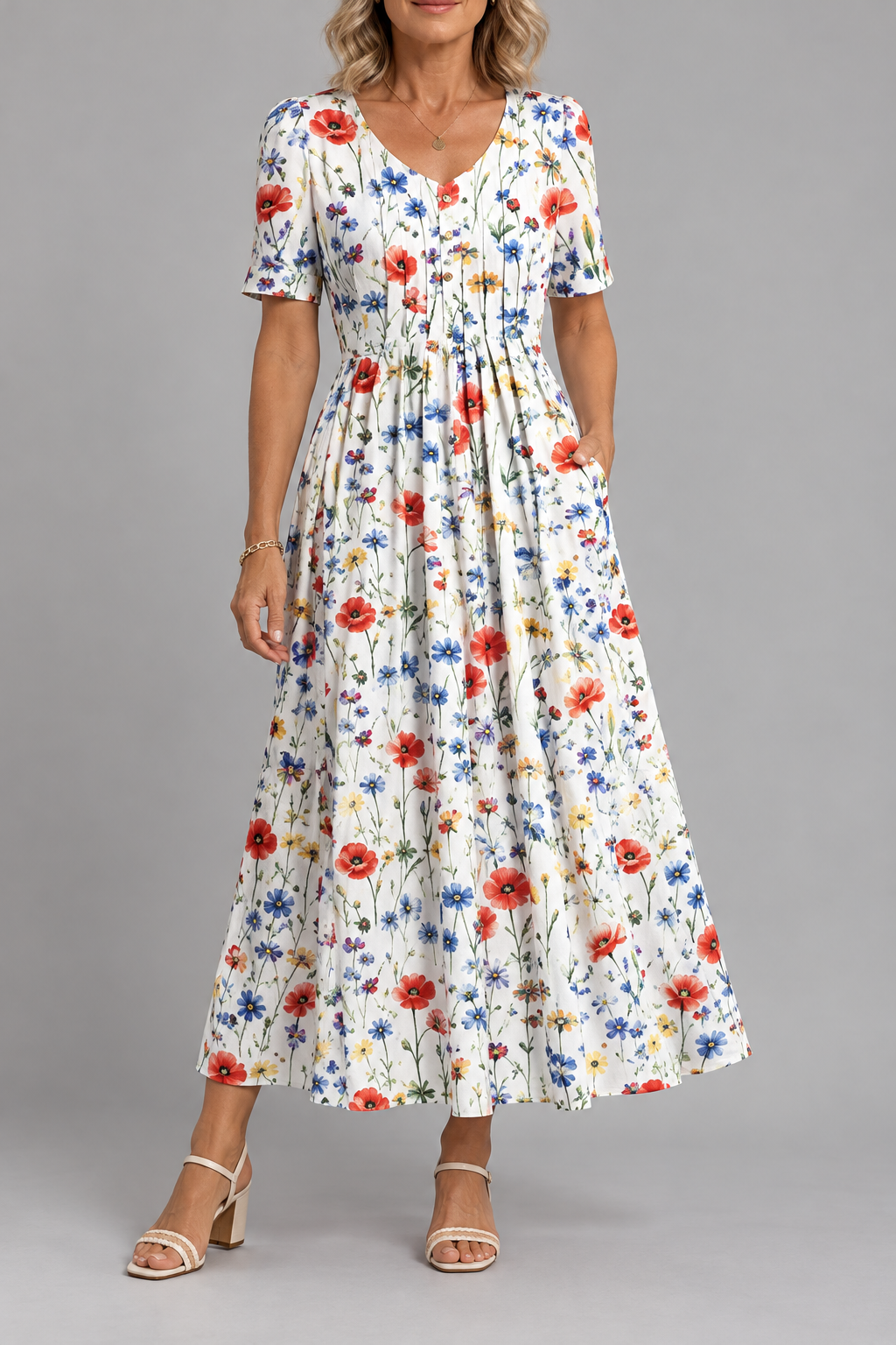 Georgina Elegant Dress - Red floral