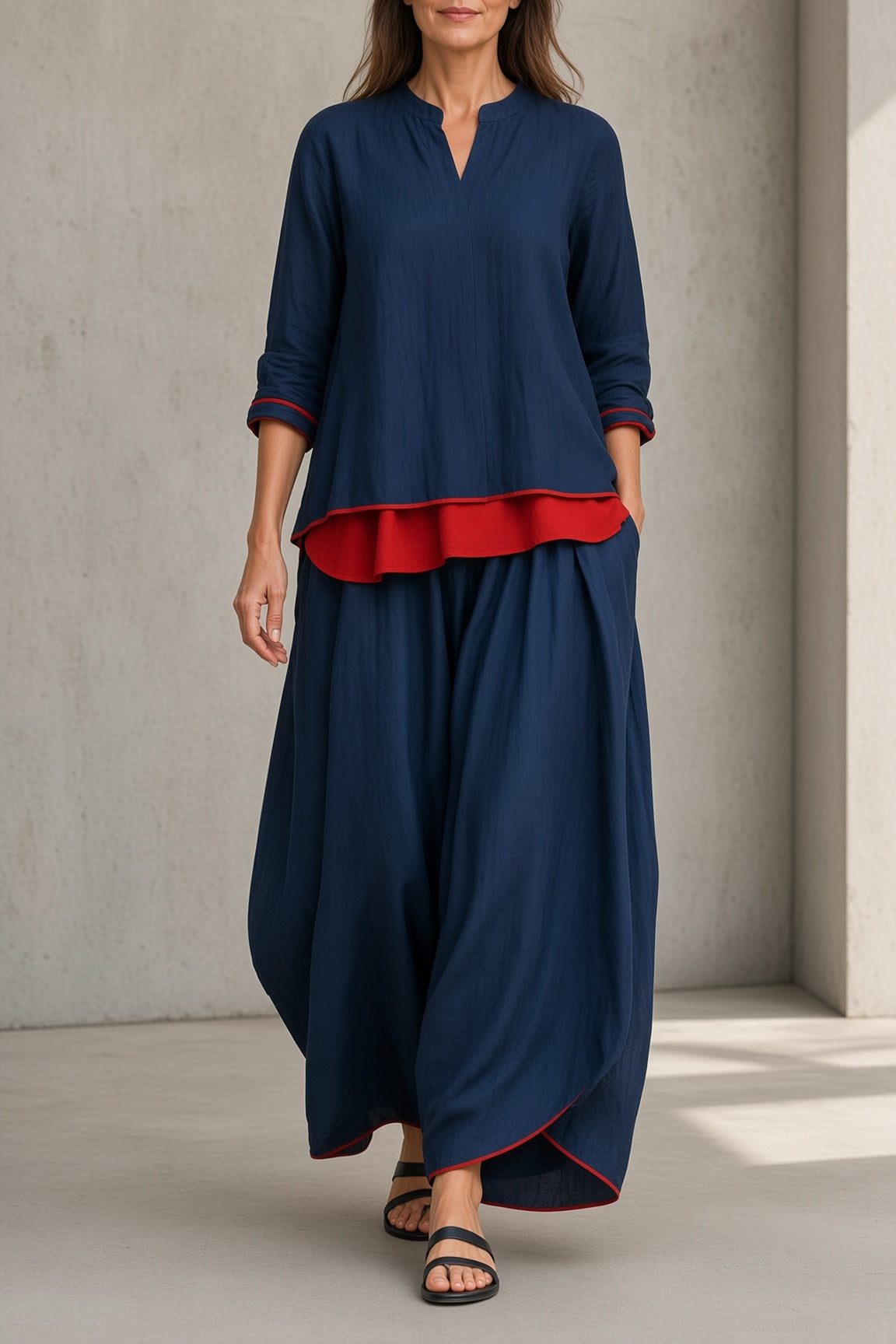 Tracey | Contrast Trim Tunic & Wide-Leg Pant Set