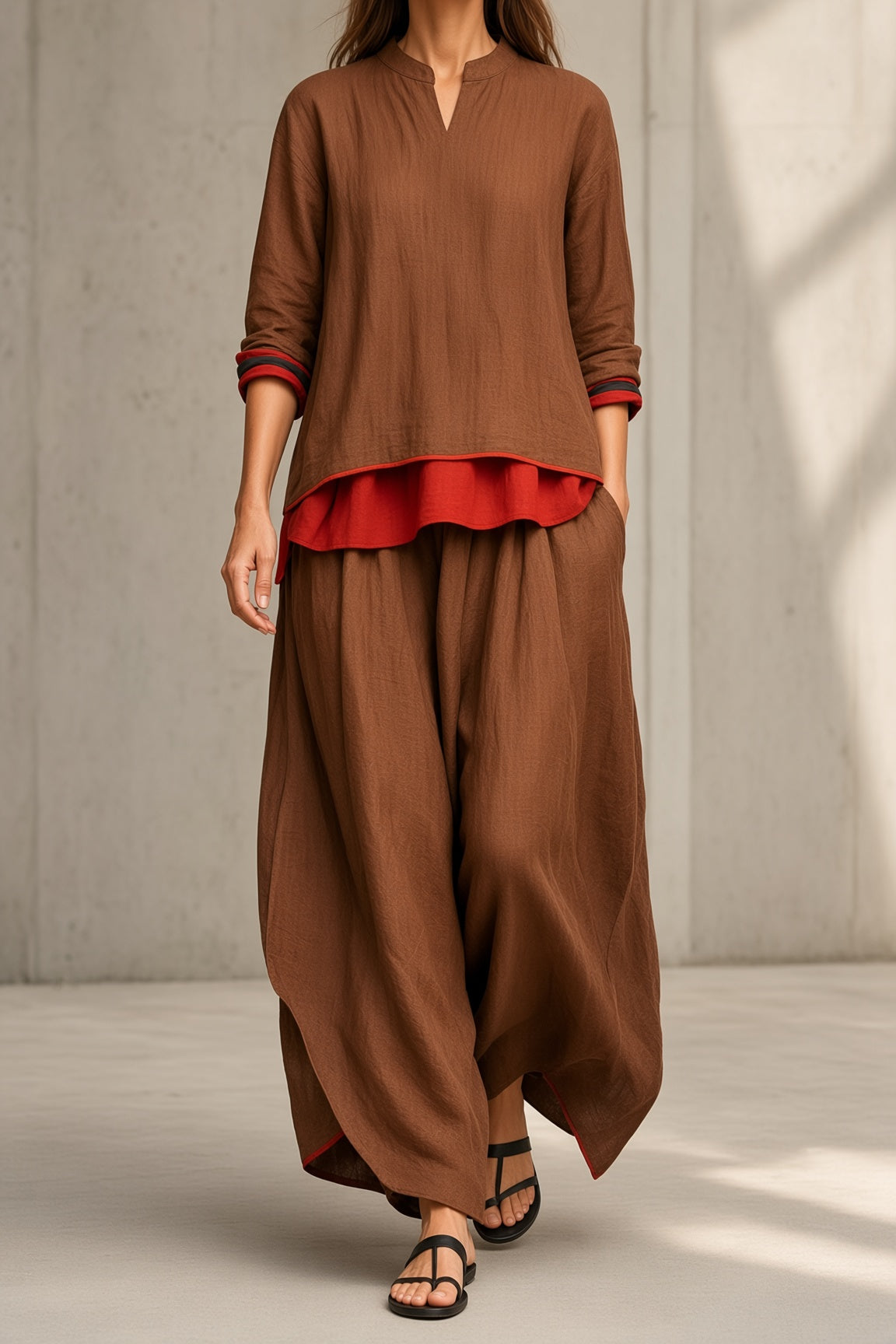 Tracey | Contrast Trim Tunic & Wide-Leg Pant Set