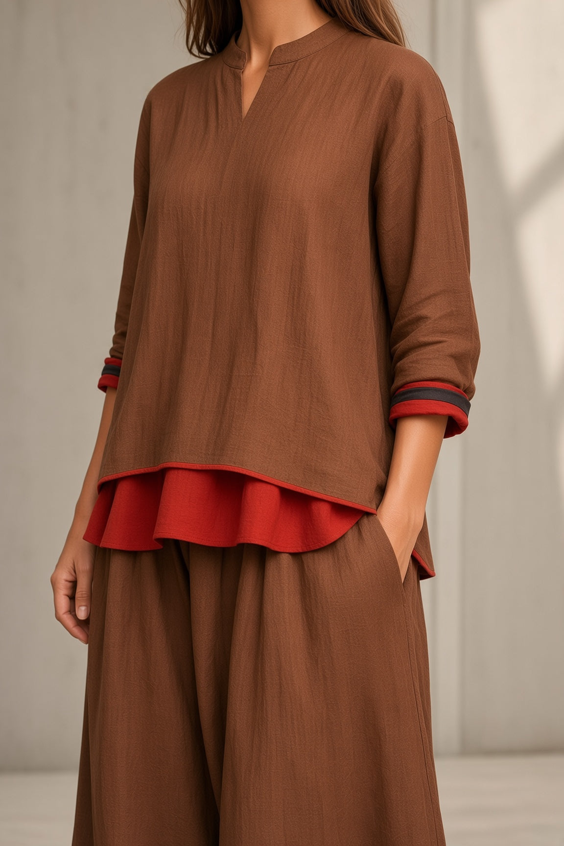 Tracey | Contrast Trim Tunic & Wide-Leg Pant Set
