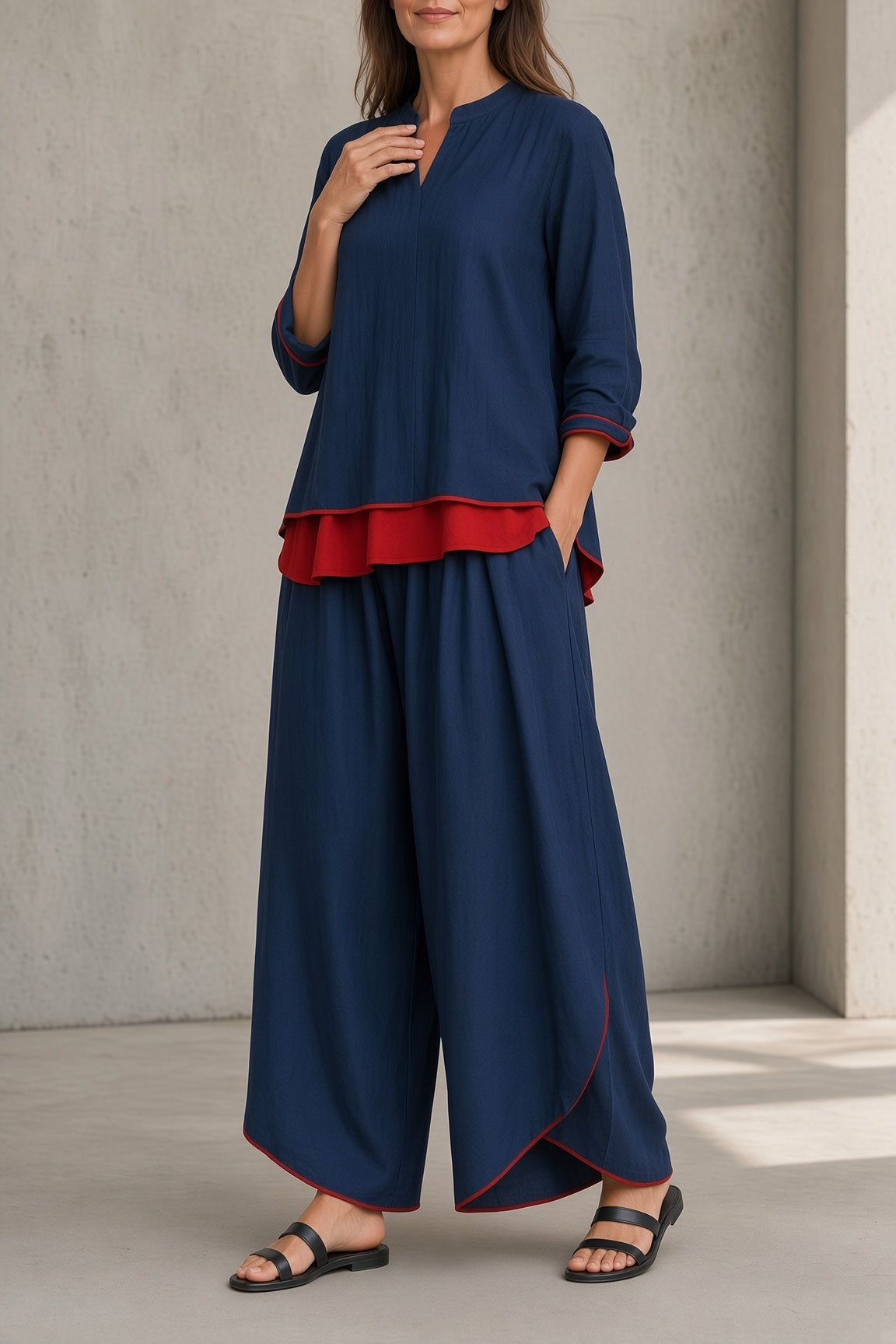 Tracey | Contrast Trim Tunic & Wide-Leg Pant Set