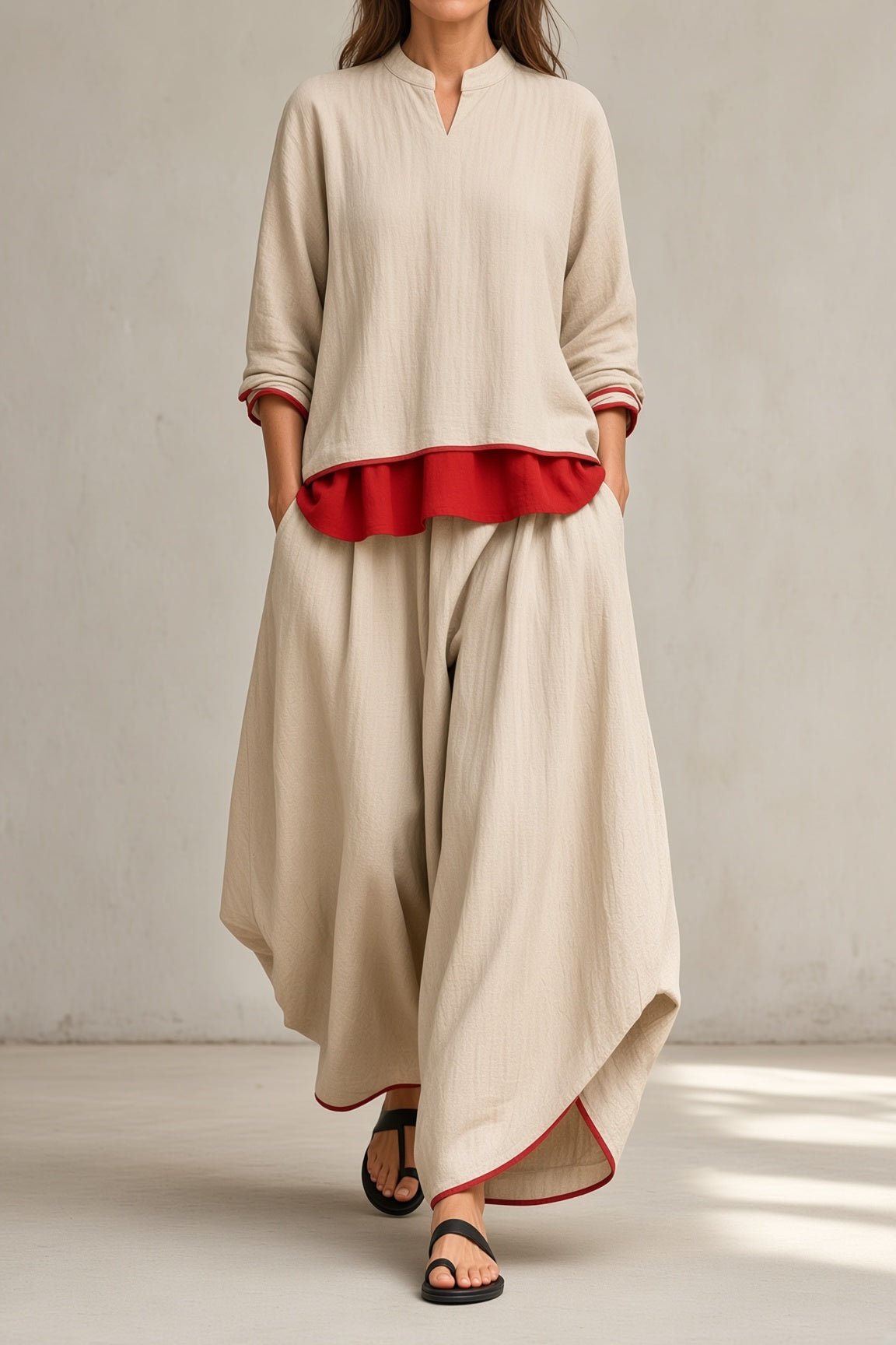 Tracey | Contrast Trim Tunic & Wide-Leg Pant Set