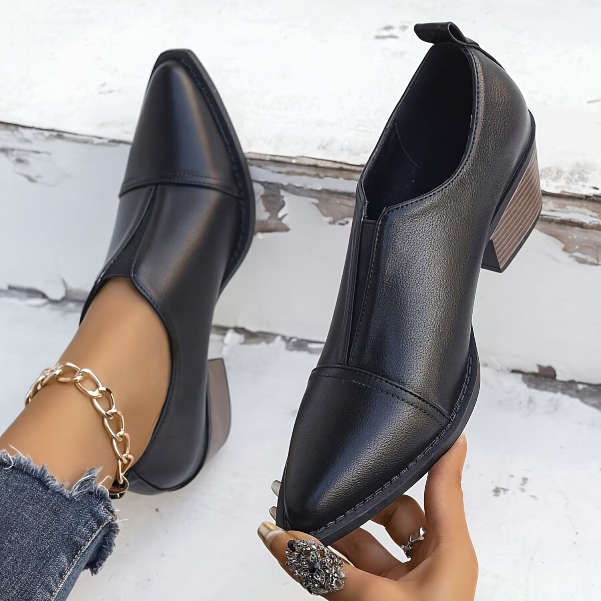 Caterina – Black Women's Orthopaedic Slip-On Block Heel Shoes