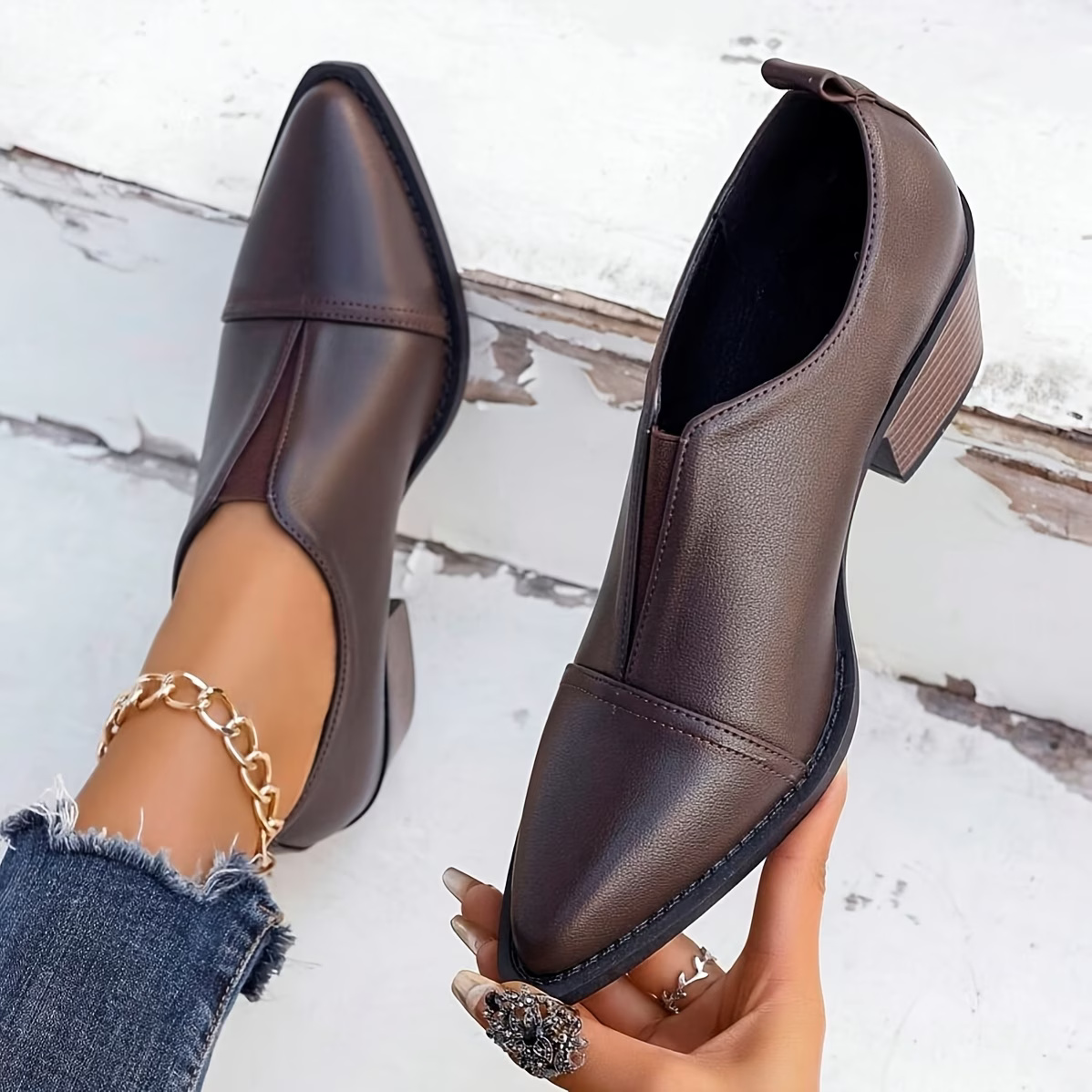 Caterina – Brown Women's Orthopaedic Slip-On Block Heel Shoes