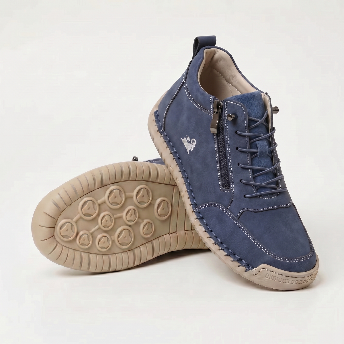 Marian – Navy Blue Orthopaedic Side-Zip Stitched Sneakers