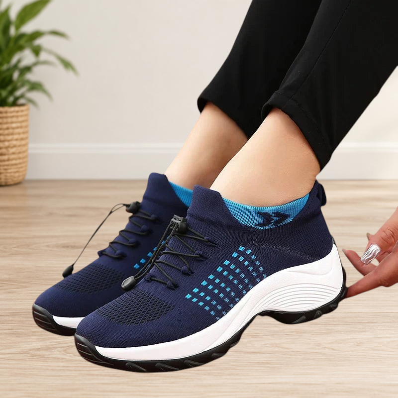 Wattle & Vale Melbourne donkerblauwe orthopedische sneakers met ademend mesh en schokabsorberende zool voor steun.