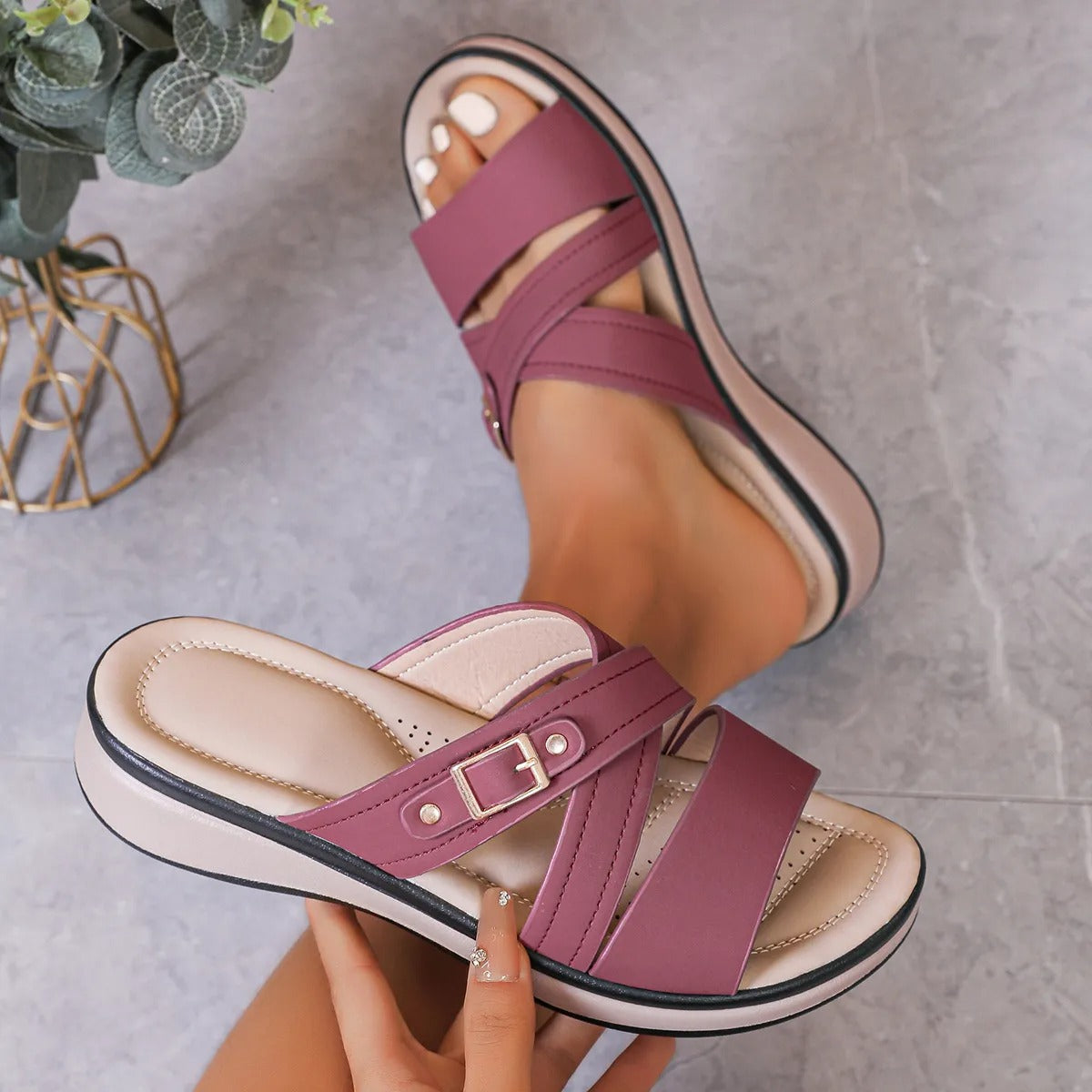 Remy™ | Cross Strap Wedge Comfort Sandals