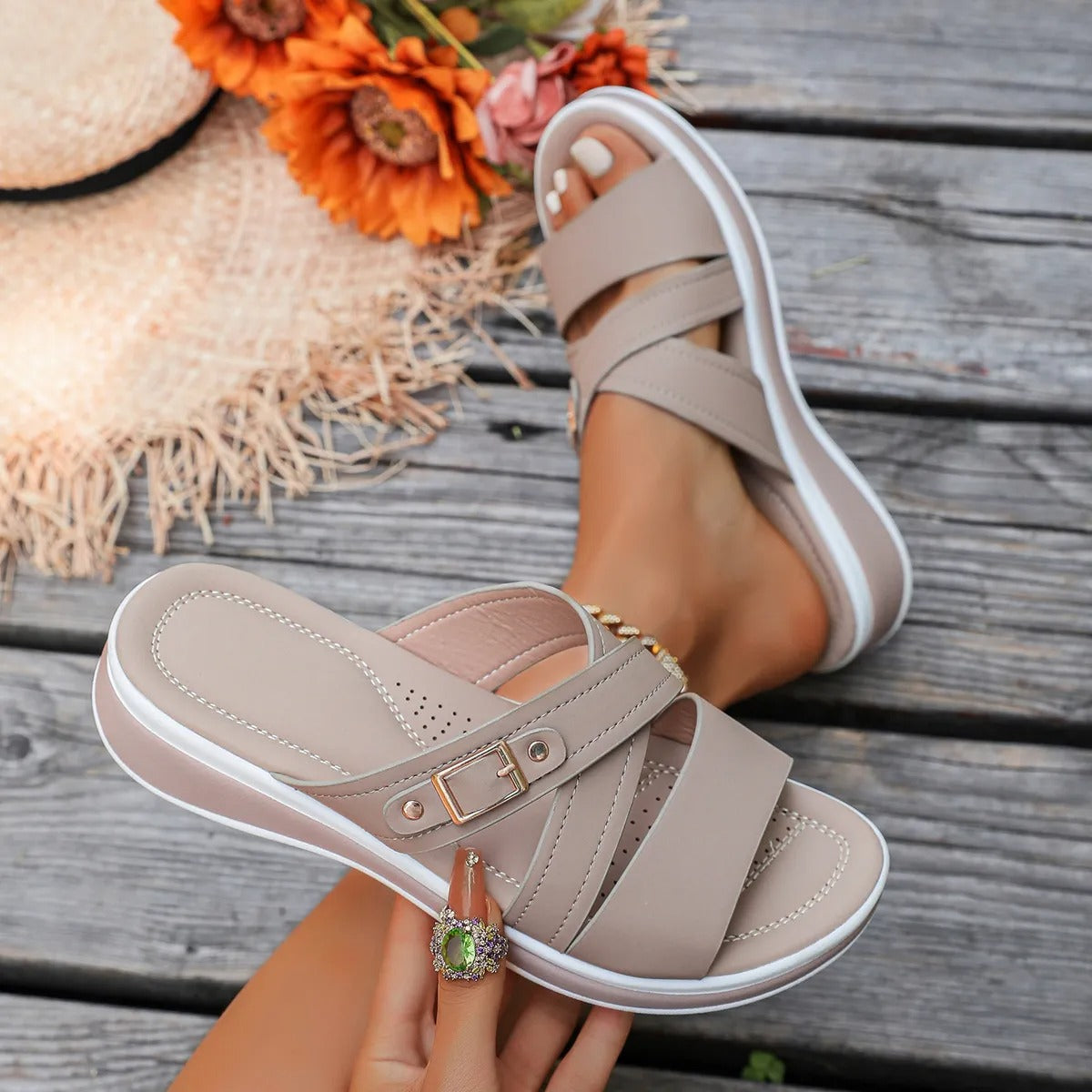 Remy™ | Cross Strap Wedge Comfort Sandals