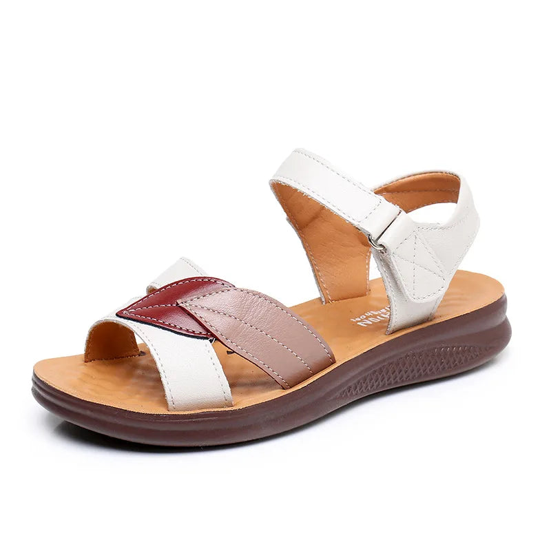 Ivy adjustable wedge comfort sandals in White and Burgundy