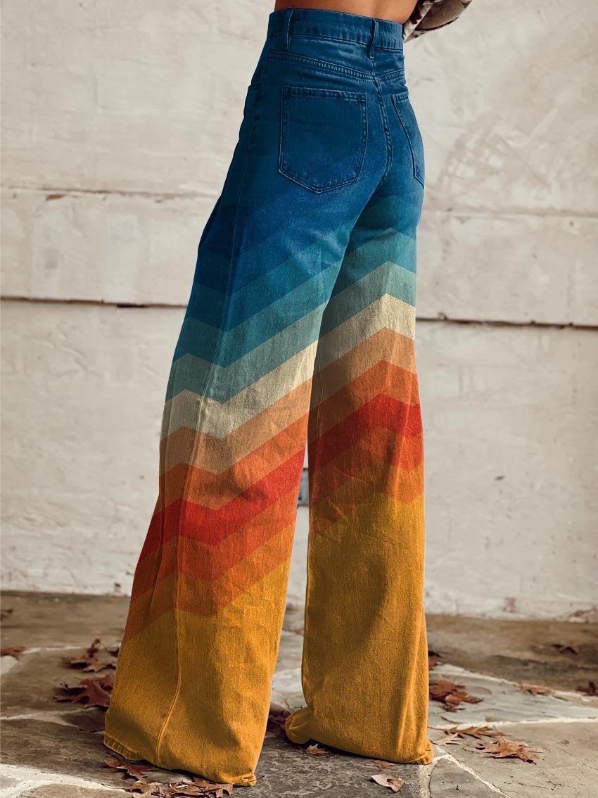 Solange – Women's Retro Chevron Wide-Leg Trousers