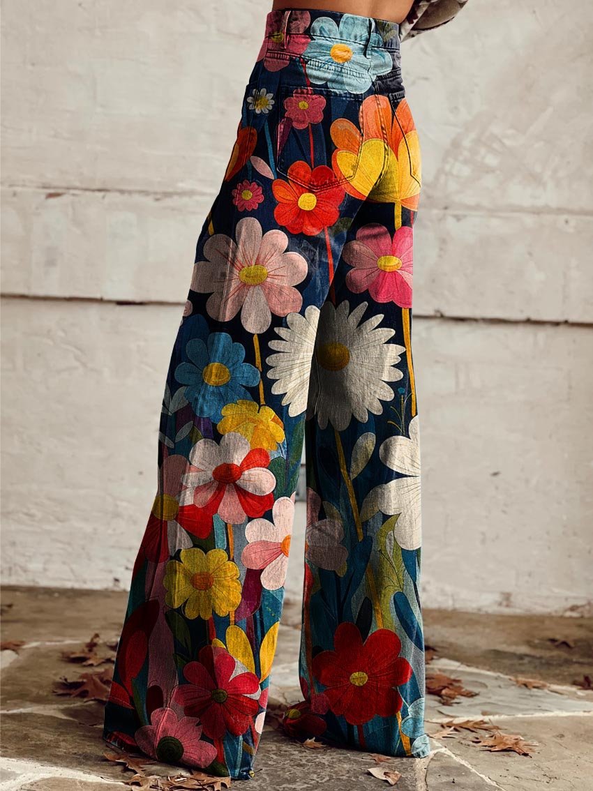 Delfina – Women's Bold Floral Wide-Leg Trousers