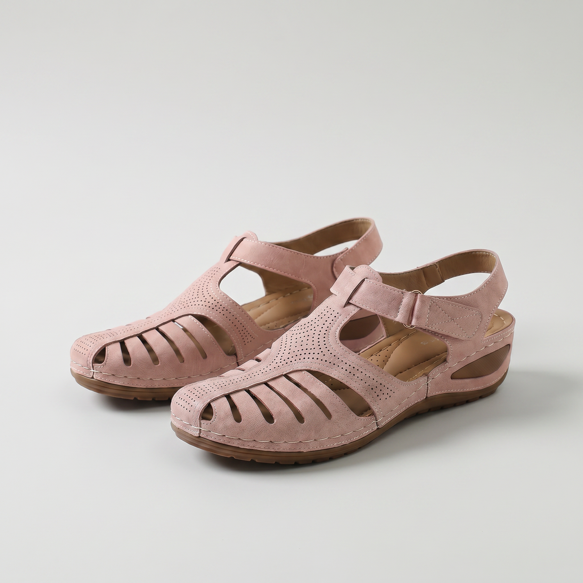 Sharon – Blush Pink Orthopaedic Closed-Toe Cut-Out Wedge Sandals