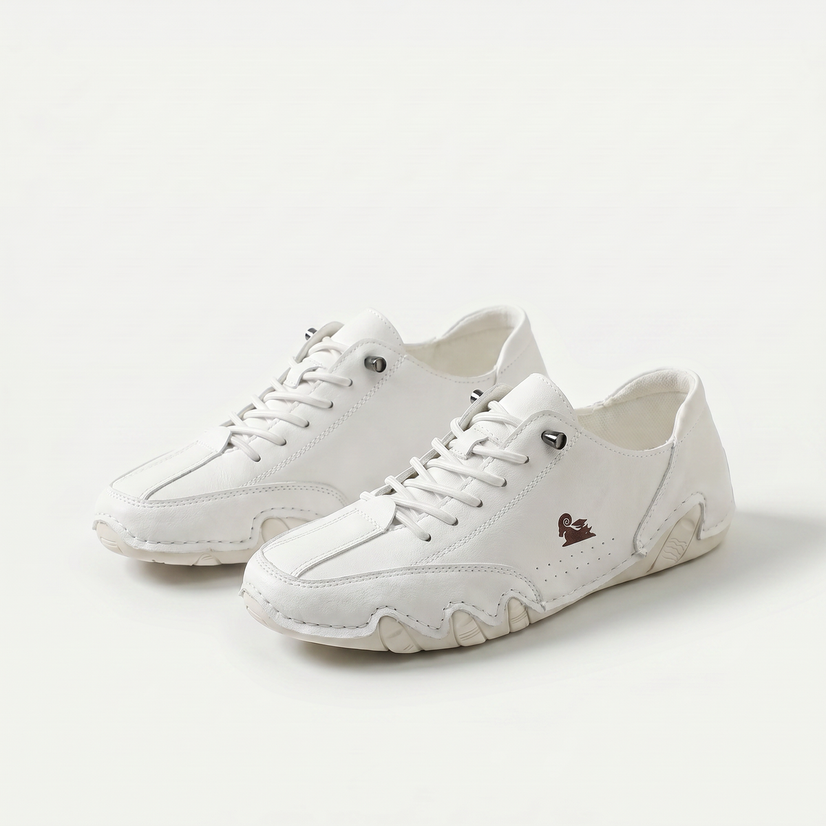 Miranda – White Orthopaedic Wave-Sole Lace-Up Sneakers
