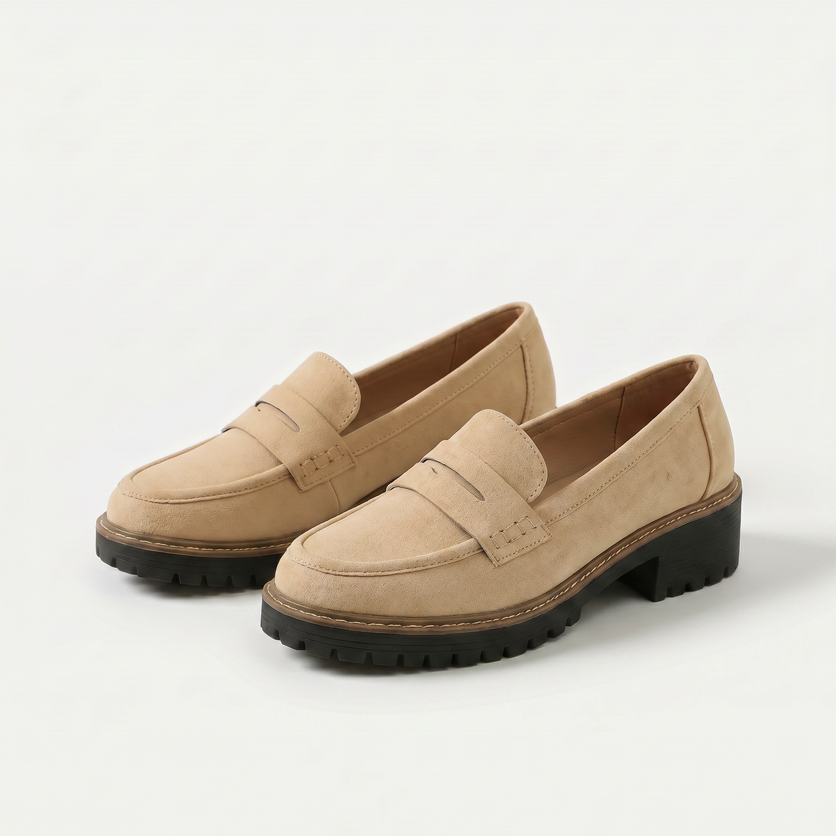 Nerida – Beige Orthopaedic Chunky Sole Penny Loafers