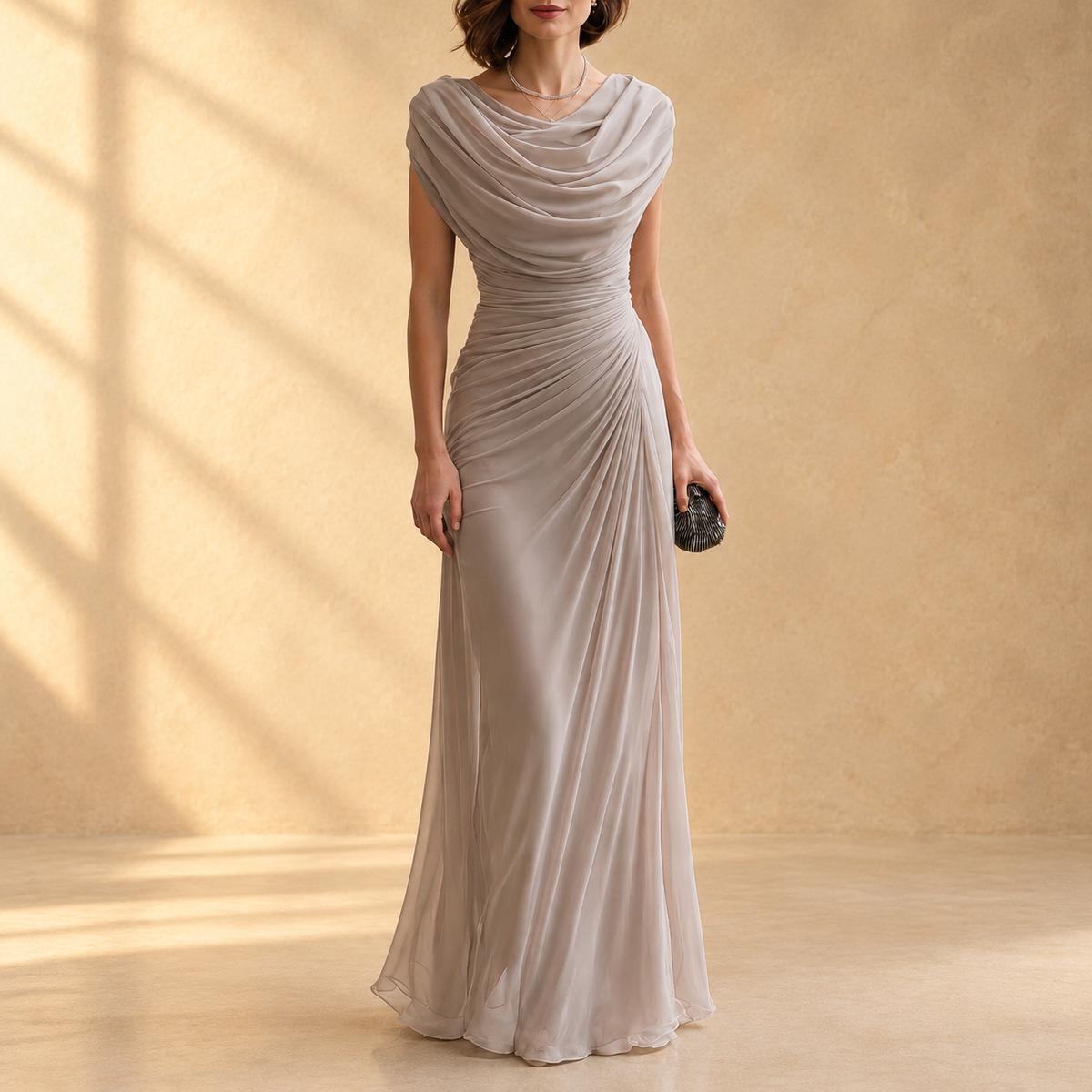 Delphina Draped Cowl-Neck Maxi Dress
