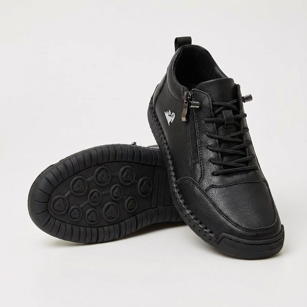 Marian – Black Orthopaedic Side-Zip Stitched Sneakers