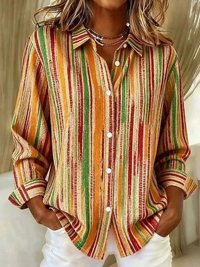 Harlowe Womens Vintage Multicolour Striped Shirt in Orange