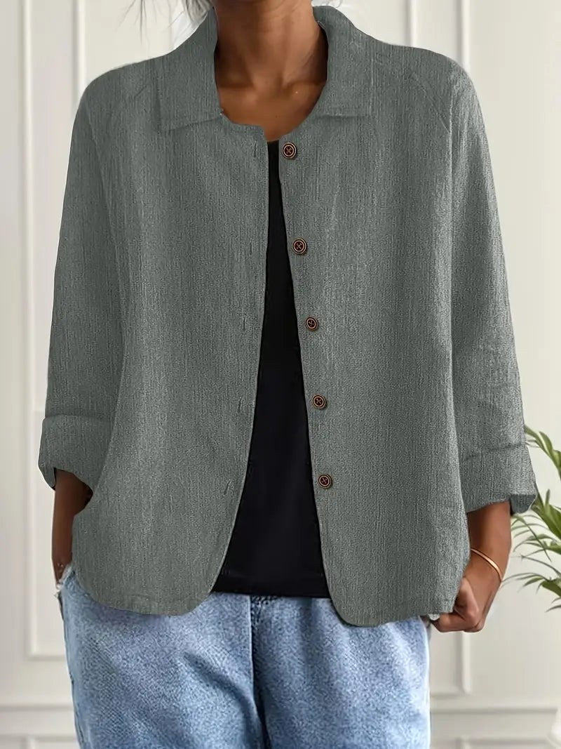 Blanche – Sage Grey Sage Grey Relaxed Textured Button-Front Blouse