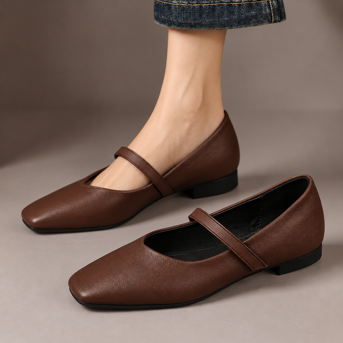 Valmai Square-Toe Mary Jane Flats