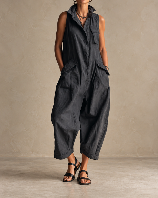 RYKER | Sleeveless Cargo Jumpsuit with Collar and Flap Pockets