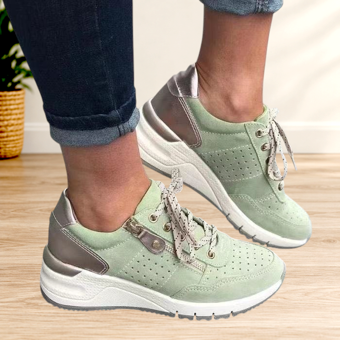 Wattle & Vale Melbourne Viviana orthopedische sneakers in saliegroen met metallic details en een comfortabele zool.