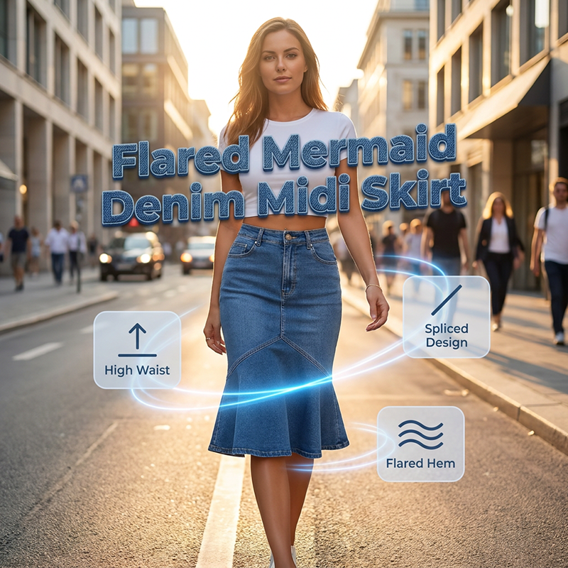Ivessia™ | High-Waist Denim Midi Skirt with Mermaid Silhouette