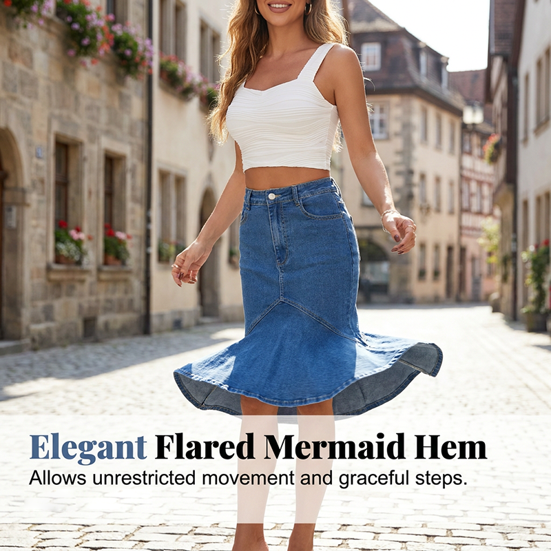 Ivessia™ | High-Waist Denim Midi Skirt with Mermaid Silhouette
