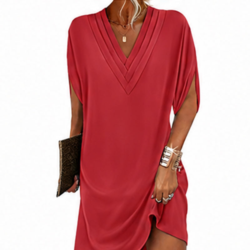 Ottilie™ | V-Neck Pleated Batwing Sleeve Dress For Women