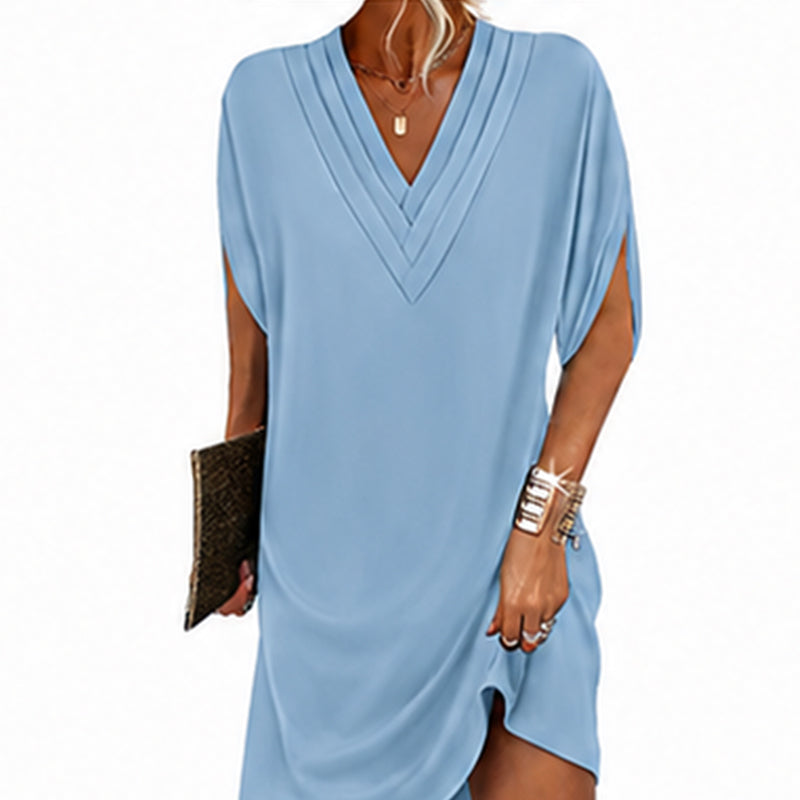 Ottilie™ | V-Neck Pleated Batwing Sleeve Dress For Women
