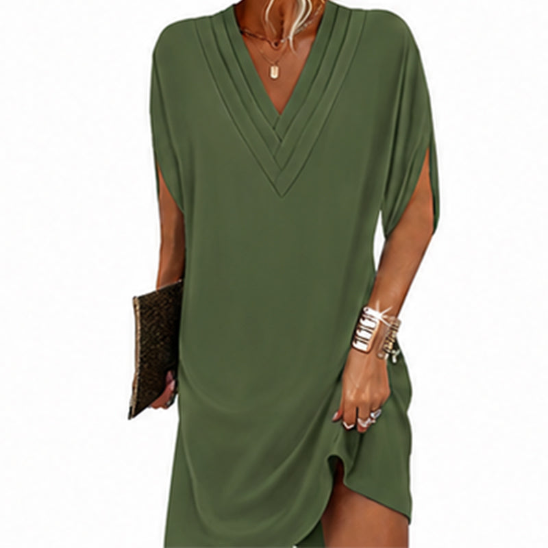 Ottilie™ | V-Neck Pleated Batwing Sleeve Dress For Women