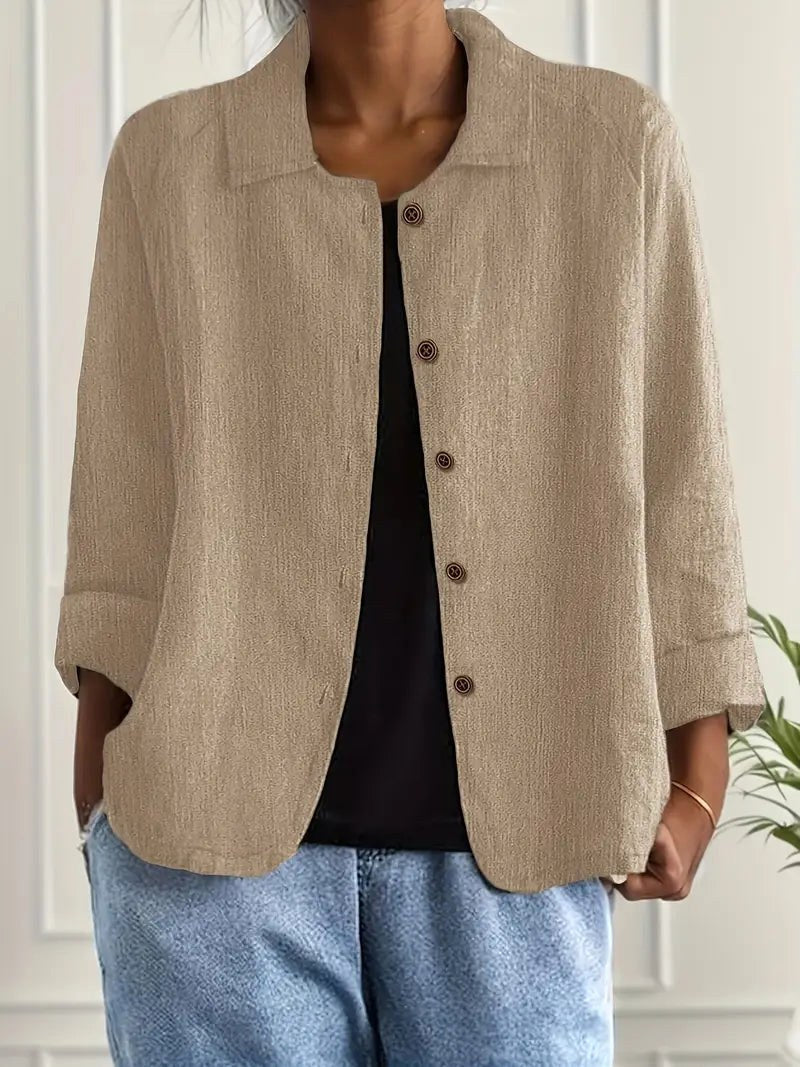 Beverley – Khaki Khaki Relaxed Textured Button-Front Blouse