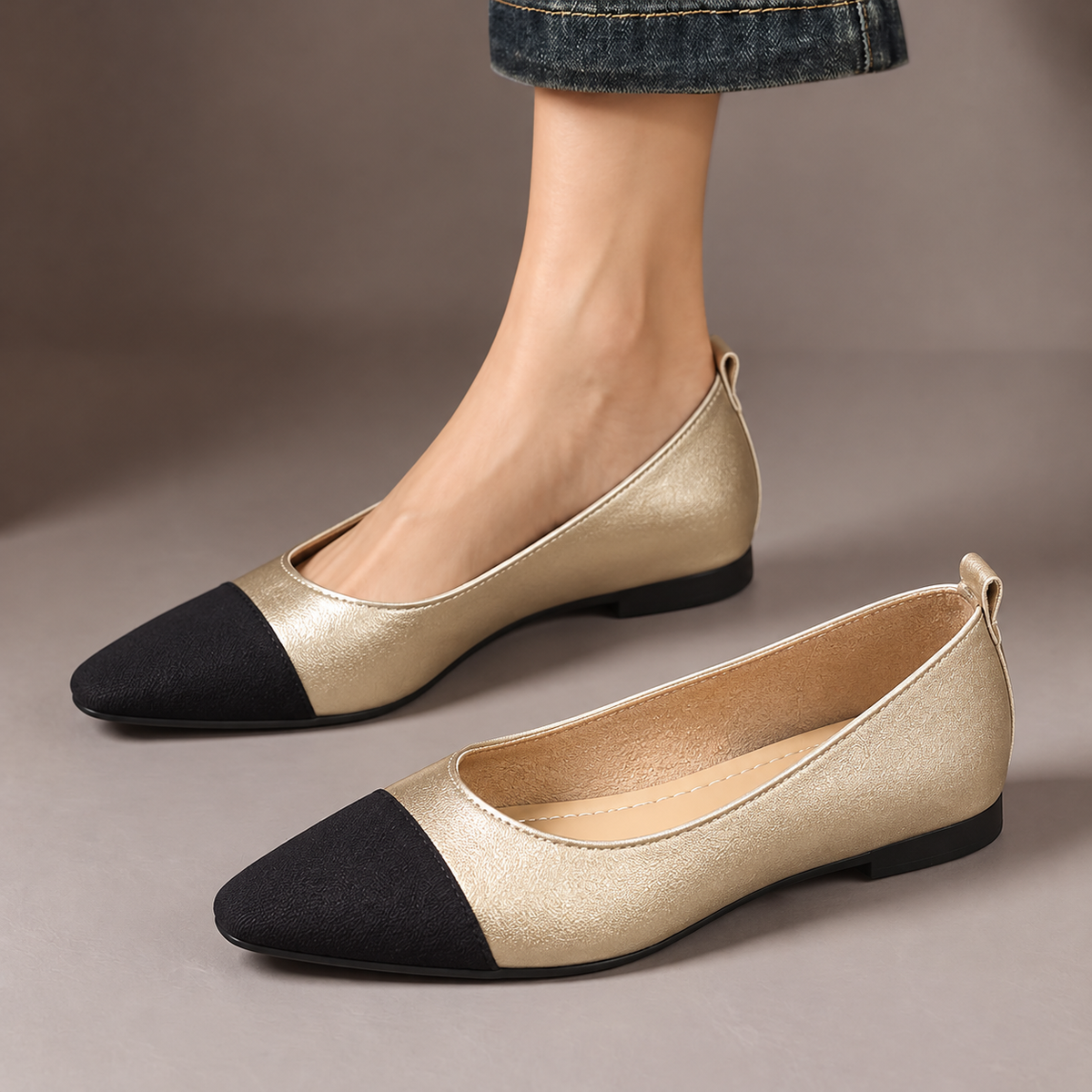 Bridie Two-Tone Pointed Ballet Flats