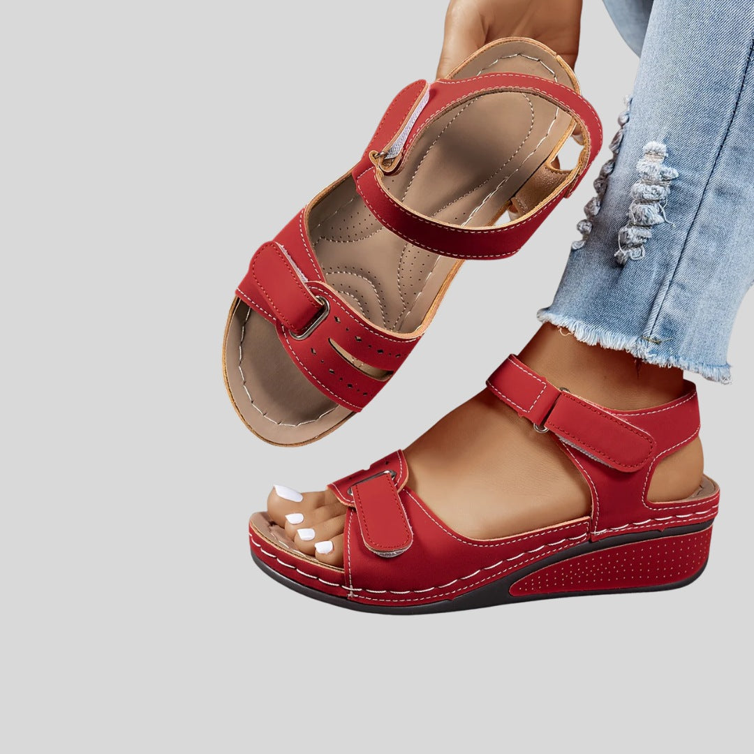 Trendy sandals worn