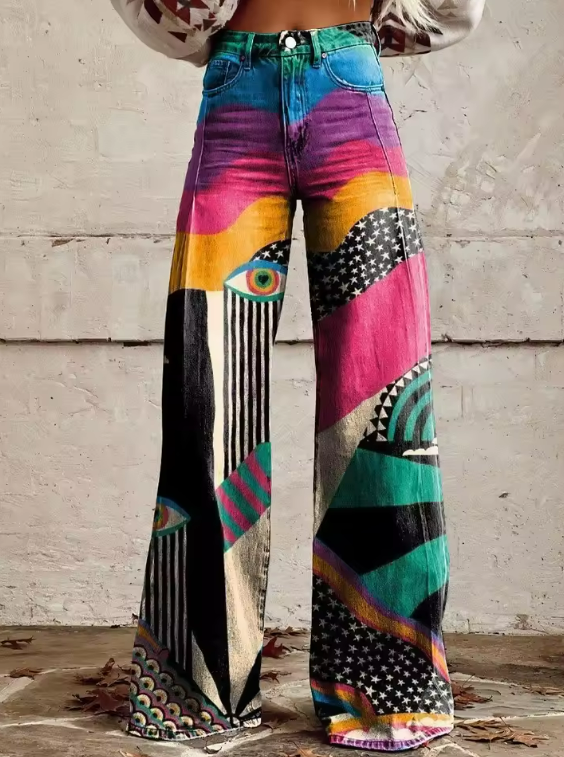 Aurore – Women's Abstract Print Flare Trousers
