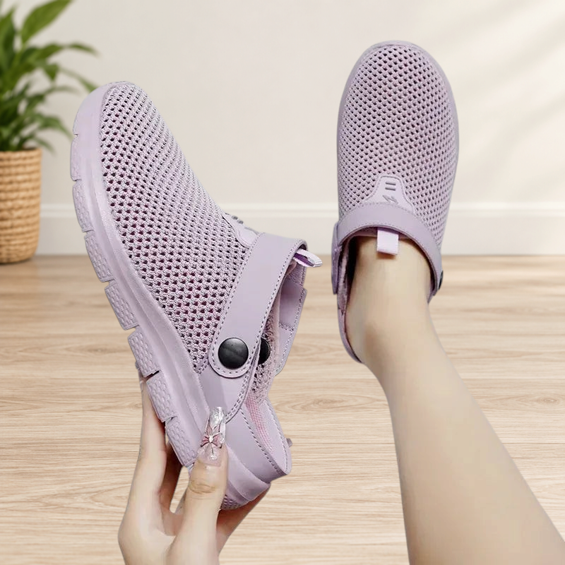 Wattle & Vale Melbourne Jamie ademende slip-on schoenen in lila mesh met orthopedische zool voor dagelijks comfort