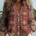 Rosabel | Women's Brick Red Paisley Button-Down Blouse