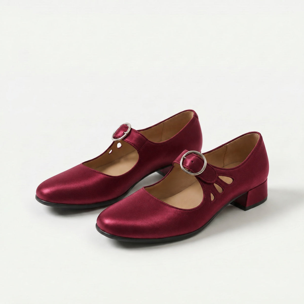 Tania – Burgundy Orthopaedic Mary Jane Block Heel Shoes
