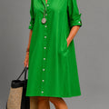 Aileen | Women's Emerald Green Midi Shirt Dress