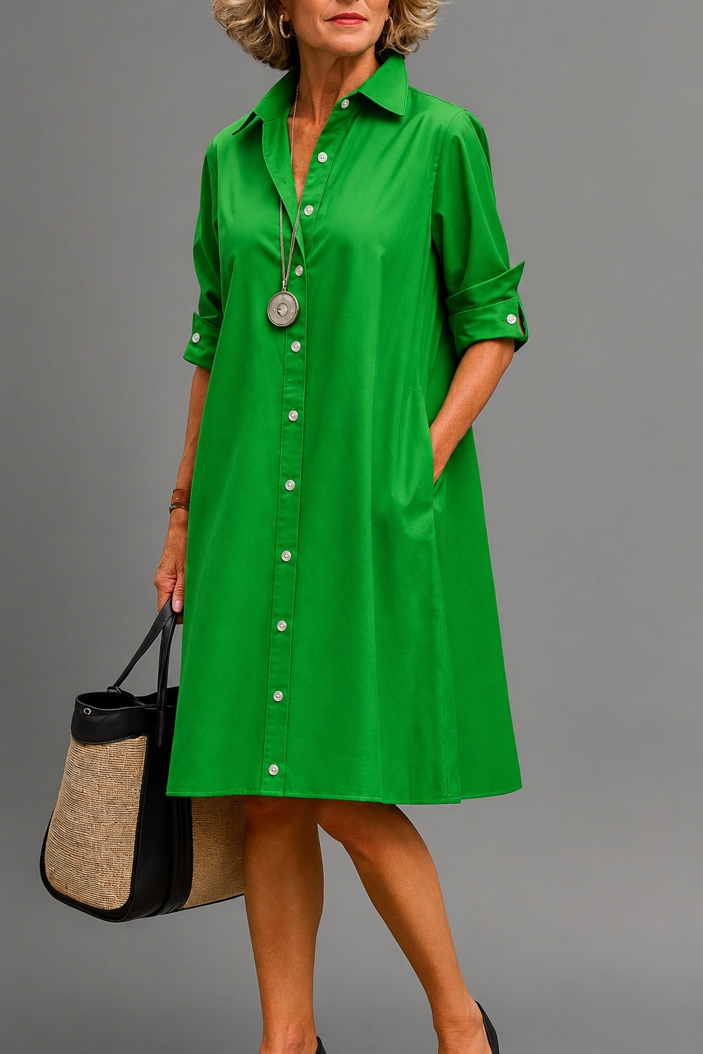 Aileen – Emerald Green Emerald Green Midi Shirt Dress