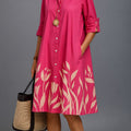 Alana | Women's Leaf Border Print Midi Shirt Dress