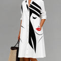 Alberta | Women's Abstract Face Print Midi Shirt Dress