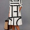 Alexandra | Women's Monochrome Geometric Midi Shirt Dress