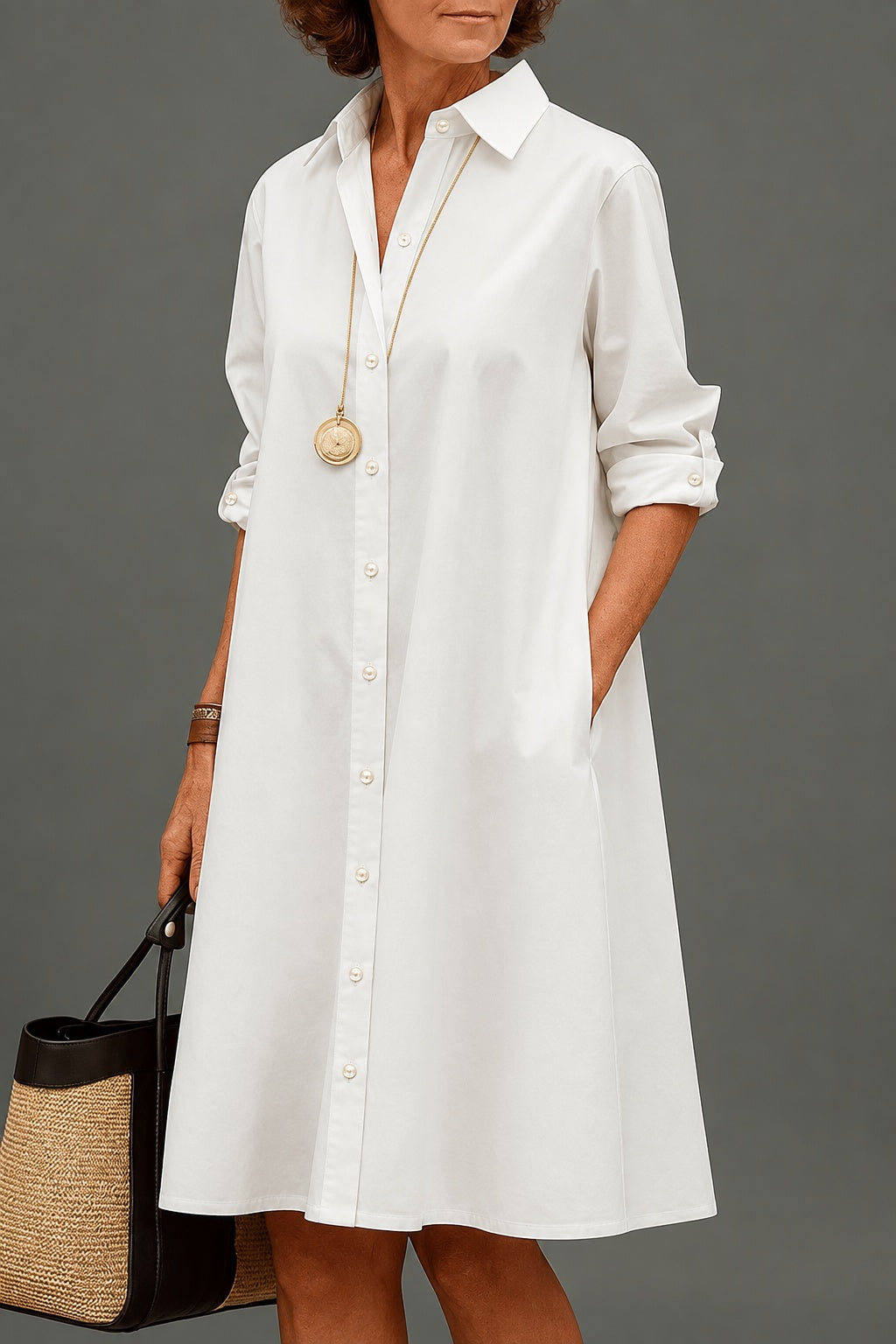 Alison – White Classic White Midi Shirt Dress