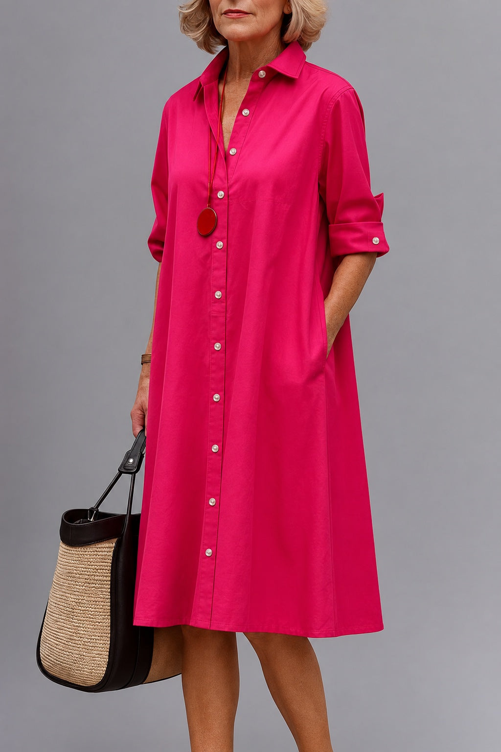 Angela – Raspberry Pink Raspberry Pink Midi Shirt Dress