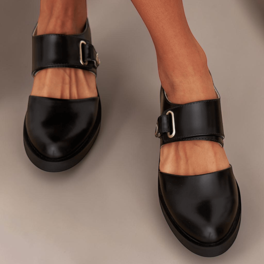 Thora Orthopaedic Adjustable Strap Mary Jane Flats - Black