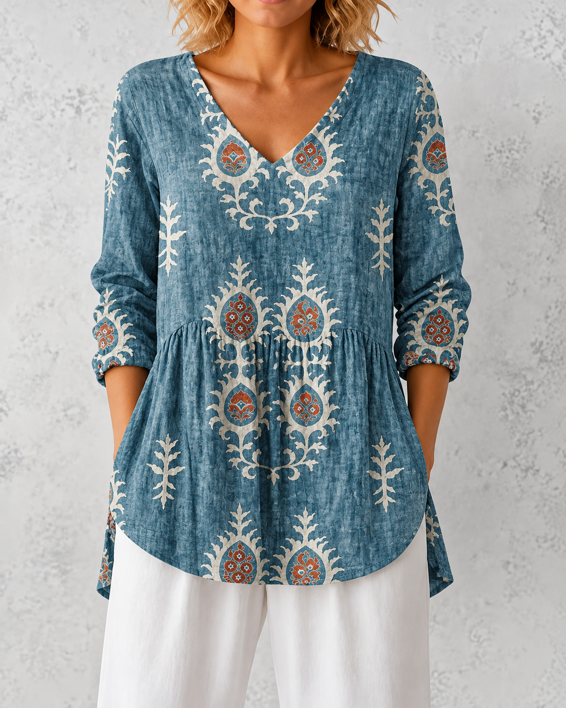 Elise | Long Blouse with V-Neck