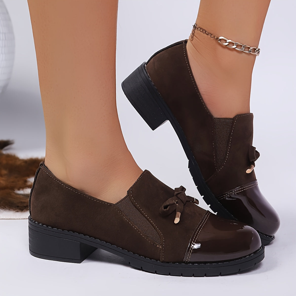 Velma Patent Toe Bow Loafers - Dark Brown