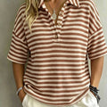 Lynette | Women's Striped Waffle-Knit Polo Top