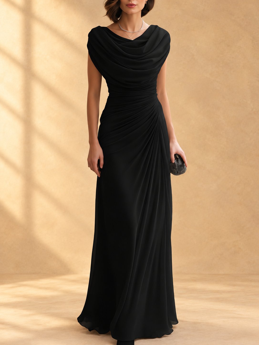 Delphina Draped Cowl-Neck Maxi Dress