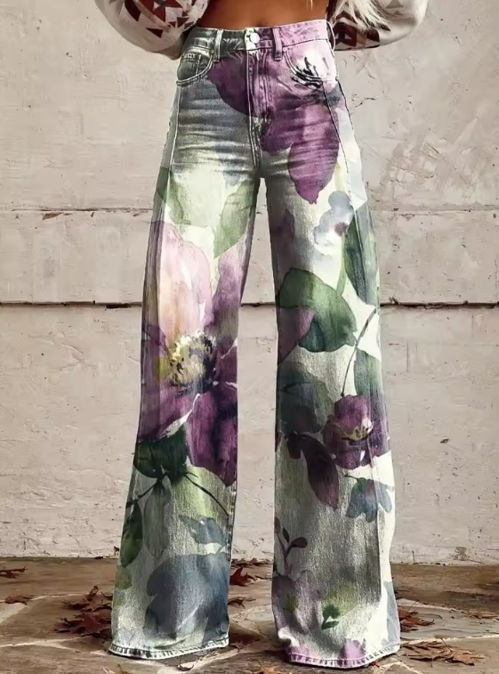 Gisele – Women's Watercolour Floral Wide-Leg Trousers